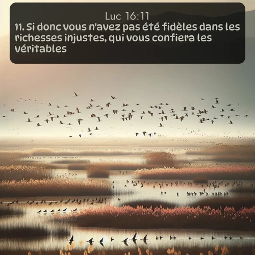 Segond Évangile selon Luc  ; image nature: image avec le verset biblique :Si donc vous n&#039;avez pas été fidèles dans les richesses injustes, qui vous confiera les véritables? ;  ; 16:11