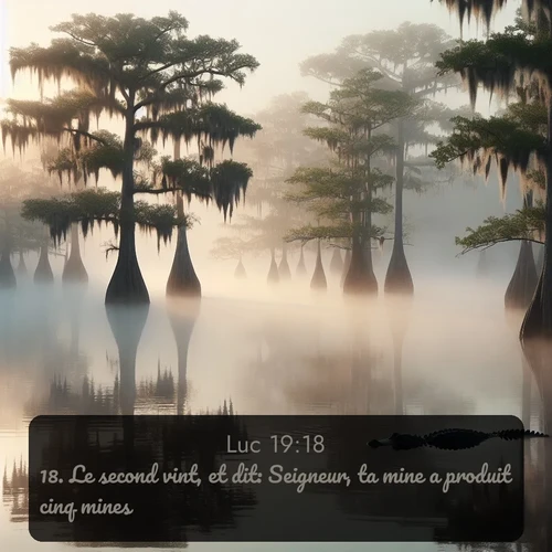 Segond Évangile selon Luc  ; image nature: image avec le verset biblique :Le second vint, et dit: Seigneur, ta mine a produit cinq mines. ;  ; 19:18