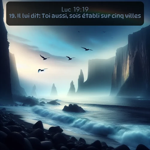 Segond Évangile selon Luc  ; image nature: image avec le verset biblique :Il lui dit: Toi aussi, sois établi sur cinq villes. ;  ; 19:19