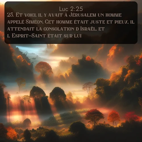 Segond Évangile selon Luc  ; image nature: image avec le verset biblique :Et voici, il y avait à Jérusalem un homme appelé Siméon. Cet homme était juste et pieux, il attendait la consolation d&#039;Israël, et l&#039;Esprit-Saint était sur lui. ;  ; 2:25