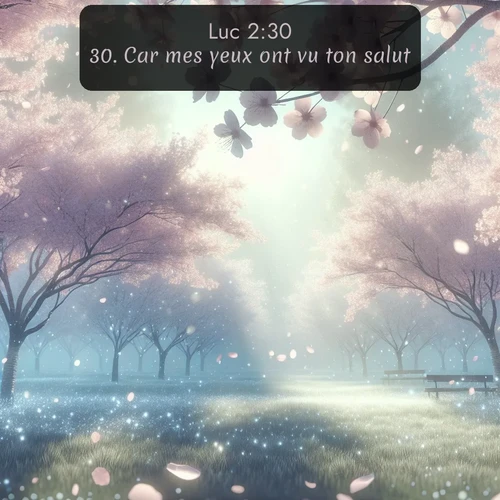 Segond Évangile selon Luc  ; image nature: image avec le verset biblique :Car mes yeux ont vu ton salut, ;  ; 2:30
