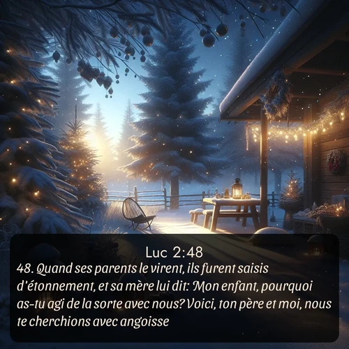 Segond Évangile selon Luc  ; image nature: image avec le verset biblique :Quand ses parents le virent, ils furent saisis d&#039;étonnement, et sa mère lui dit: Mon enfant, pourquoi as-tu agi de la sorte avec nous? Voici, ton père et moi, nous te cherchions avec angoisse. ;  ; 2:48
