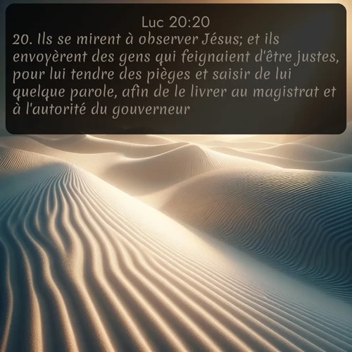 Segond Évangile selon Luc  ; image nature: image avec le verset biblique :Ils se mirent à observer Jésus; et ils envoyèrent des gens qui feignaient d&#039;être justes, pour lui tendre des pièges et saisir de lui quelque parole, afin de le livrer au magistrat et à l&#039;autorité du gouverneur. ;  ; 20:20