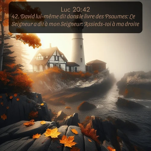 Segond Évangile selon Luc  ; image nature: image avec le verset biblique :David lui-même dit dans le livre des Psaumes: Le Seigneur a dit à mon Seigneur: Assieds-toi à ma droite, ;  ; 20:42