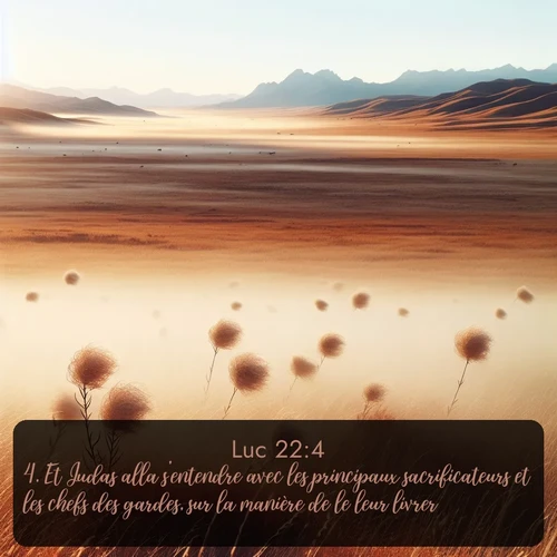 Segond Évangile selon Luc  ; image nature: image avec le verset biblique :Et Judas alla s&#039;entendre avec les principaux sacrificateurs et les chefs des gardes, sur la manière de le leur livrer. ;  ; 22:4