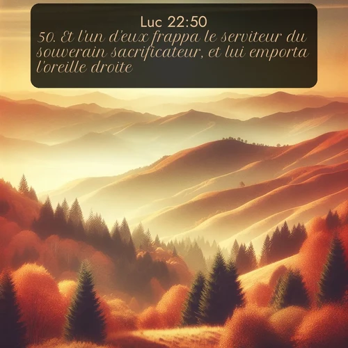 Segond Évangile selon Luc  ; image nature: image avec le verset biblique :Et l&#039;un d&#039;eux frappa le serviteur du souverain sacrificateur, et lui emporta l&#039;oreille droite. ;  ; 22:50