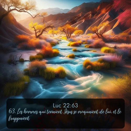 Segond Évangile selon Luc  ; image nature: image avec le verset biblique :Les hommes qui tenaient Jésus se moquaient de lui, et le frappaient. ;  ; 22:63