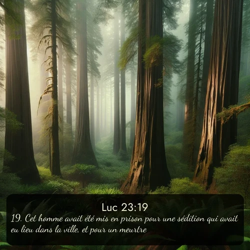 Segond Évangile selon Luc  ; image nature: image avec le verset biblique :Cet homme avait été mis en prison pour une sédition qui avait eu lieu dans la ville, et pour un meurtre. ;  ; 23:19