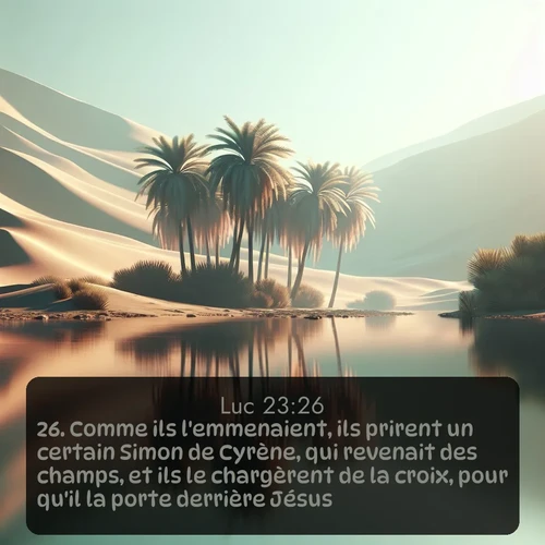 Segond Évangile selon Luc  ; image nature: image avec le verset biblique :Comme ils l&#039;emmenaient, ils prirent un certain Simon de Cyrène, qui revenait des champs, et ils le chargèrent de la croix, pour qu&#039;il la porte derrière Jésus. ;  ; 23:26