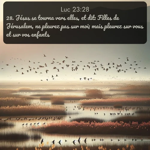 Segond Évangile selon Luc  ; image nature: image avec le verset biblique :Jésus se tourna vers elles, et dit: Filles de Jérusalem, ne pleurez pas sur moi; mais pleurez sur vous et sur vos enfants. ;  ; 23:28