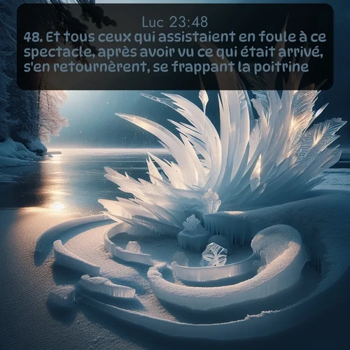 Segond Évangile selon Luc  ; image nature: image avec le verset biblique :Et tous ceux qui assistaient en foule à ce spectacle, après avoir vu ce qui était arrivé, s&#039;en retournèrent, se frappant la poitrine. ;  ; 23:48