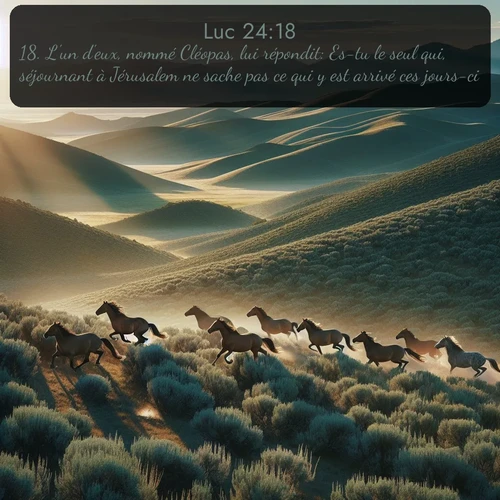 Segond Évangile selon Luc  ; image nature: image avec le verset biblique :L&#039;un d&#039;eux, nommé Cléopas, lui répondit: Es-tu le seul qui, séjournant à Jérusalem ne sache pas ce qui y est arrivé ces jours-ci? - ;  ; 24:18
