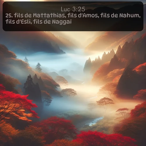 Segond Évangile selon Luc  ; image nature: image avec le verset biblique :fils de Mattathias, fils d&#039;Amos, fils de Nahum, fils d&#039;Esli, fils de Naggaï, ;  ; 3:25