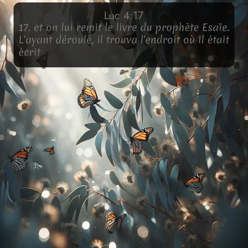 Segond Évangile selon Luc  ; image nature: image avec le verset biblique :et on lui remit le livre du prophète Esaïe. L&#039;ayant déroulé, il trouva l&#039;endroit où il était écrit: ;  ; 4:17