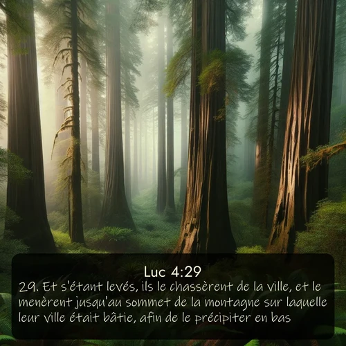 Segond Évangile selon Luc  ; image nature: image avec le verset biblique :Et s&#039;étant levés, ils le chassèrent de la ville, et le menèrent jusqu&#039;au sommet de la montagne sur laquelle leur ville était bâtie, afin de le précipiter en bas. ;  ; 4:29