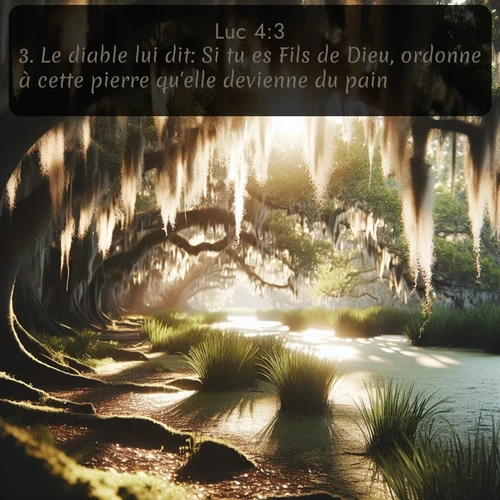 Segond Évangile selon Luc  ; image nature: image avec le verset biblique :Le diable lui dit: Si tu es Fils de Dieu, ordonne à cette pierre qu&#039;elle devienne du pain. ;  ; 4:3