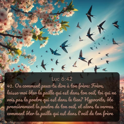 Segond Évangile selon Luc  ; image nature: image avec le verset biblique :Ou comment peux-tu dire à ton frère: Frère, laisse-moi ôter la paille qui est dans ton oeil, toi qui ne vois pas la poutre qui est dans le tien? Hypocrite, ôte premièrement la poutre de ton oeil, et alors tu verras comment ôter la paille qui est dans l&#039;oeil de ton frère. ;  ; 6:42