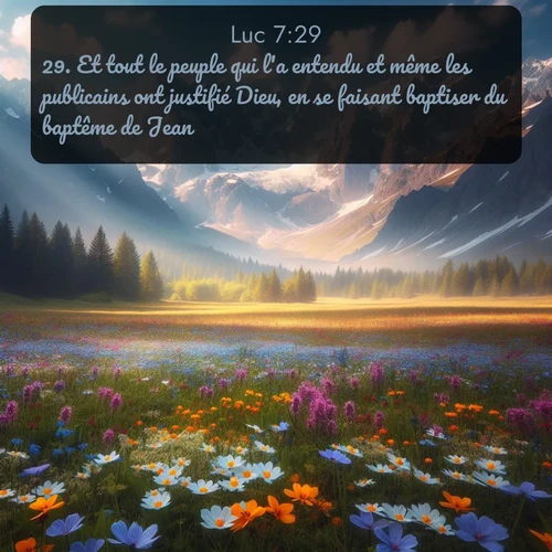Segond Évangile selon Luc  ; image nature: image avec le verset biblique :Et tout le peuple qui l&#039;a entendu et même les publicains ont justifié Dieu, en se faisant baptiser du baptême de Jean; ;  ; 7:29