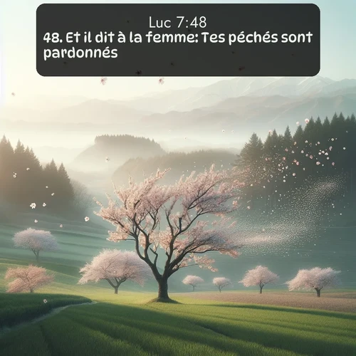Segond Évangile selon Luc  ; image nature: image avec le verset biblique :Et il dit à la femme: Tes péchés sont pardonnés. ;  ; 7:48