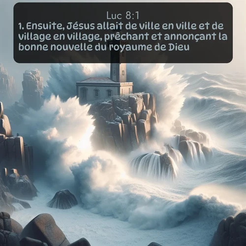 Segond Évangile selon Luc  ; image nature: image avec le verset biblique :Ensuite, Jésus allait de ville en ville et de village en village, prêchant et annonçant la bonne nouvelle du royaume de Dieu. ;  ; 8:1
