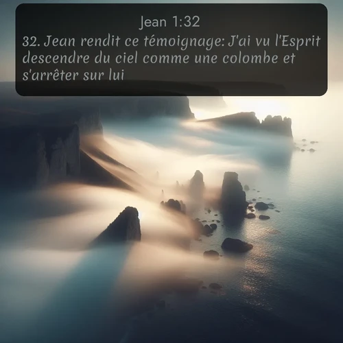 Segond Évangile selon Jean  ; image nature: image avec le verset biblique :Jean rendit ce témoignage: J&#039;ai vu l&#039;Esprit descendre du ciel comme une colombe et s&#039;arrêter sur lui. ;  ; 1:32