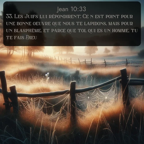 Segond Évangile selon Jean  ; image nature: image avec le verset biblique :Les Juifs lui répondirent: Ce n&#039;est point pour une bonne oeuvre que nous te lapidons, mais pour un blasphème, et parce que toi, qui es un homme, tu te fais Dieu. ;  ; 10:33