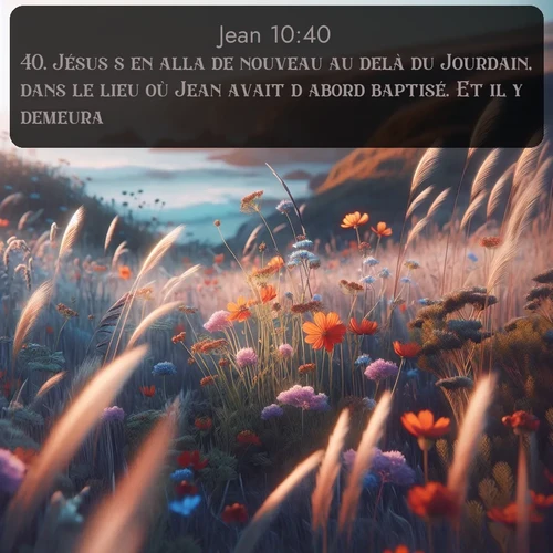 Segond Évangile selon Jean  ; image nature: image avec le verset biblique :Jésus s&#039;en alla de nouveau au delà du Jourdain, dans le lieu où Jean avait d&#039;abord baptisé. Et il y demeura. ;  ; 10:40