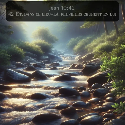 Segond Évangile selon Jean  ; image nature: image avec le verset biblique :Et, dans ce lieu-là, plusieurs crurent en lui. ;  ; 10:42