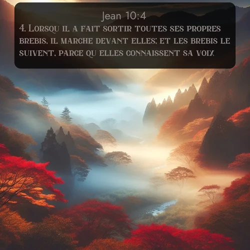 Segond Évangile selon Jean  ; image nature: image avec le verset biblique :Lorsqu&#039;il a fait sortir toutes ses propres brebis, il marche devant elles; et les brebis le suivent, parce qu&#039;elles connaissent sa voix. ;  ; 10:4