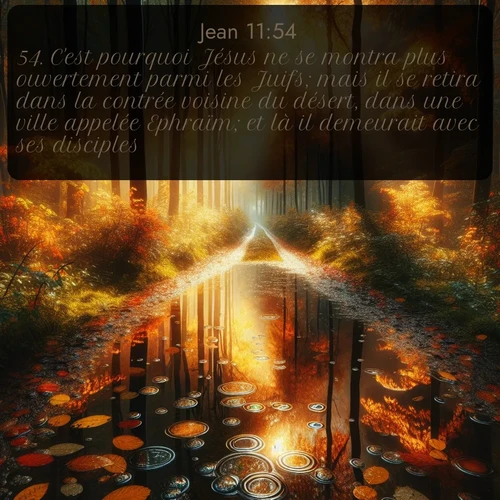 Segond Évangile selon Jean  ; image nature: image avec le verset biblique :C&#039;est pourquoi Jésus ne se montra plus ouvertement parmi les Juifs; mais il se retira dans la contrée voisine du désert, dans une ville appelée Ephraïm; et là il demeurait avec ses disciples. ;  ; 11:54