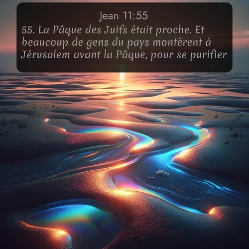 Segond Évangile selon Jean  ; image nature: image avec le verset biblique :La Pâque des Juifs était proche. Et beaucoup de gens du pays montèrent à Jérusalem avant la Pâque, pour se purifier. ;  ; 11:55