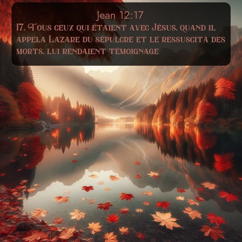 Segond Évangile selon Jean  ; image nature: image avec le verset biblique :Tous ceux qui étaient avec Jésus, quand il appela Lazare du sépulcre et le ressuscita des morts, lui rendaient témoignage; ;  ; 12:17