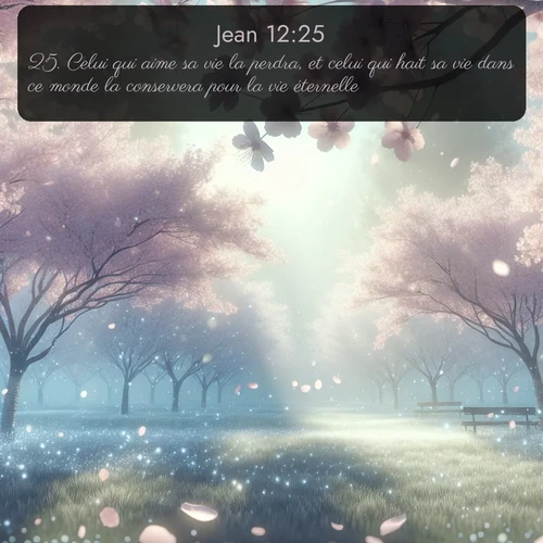 Segond Évangile selon Jean  ; image nature: image avec le verset biblique :Celui qui aime sa vie la perdra, et celui qui hait sa vie dans ce monde la conservera pour la vie éternelle. ;  ; 12:25