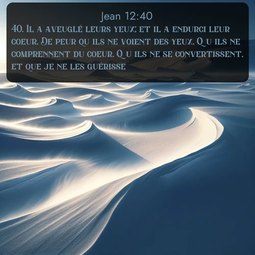 Segond Évangile selon Jean  ; image nature: image avec le verset biblique :Il a aveuglé leurs yeux; et il a endurci leur coeur, De peur qu&#039;ils ne voient des yeux, Qu&#039;ils ne comprennent du coeur, Qu&#039;ils ne se convertissent, et que je ne les guérisse. ;  ; 12:40