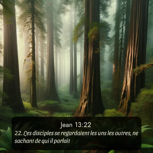 Segond Évangile selon Jean  ; image nature: image avec le verset biblique :Les disciples se regardaient les uns les autres, ne sachant de qui il parlait. ;  ; 13:22