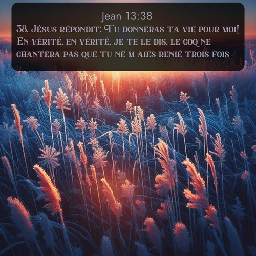 Segond Évangile selon Jean  ; image nature: image avec le verset biblique :Jésus répondit: Tu donneras ta vie pour moi! En vérité, en vérité, je te le dis, le coq ne chantera pas que tu ne m&#039;aies renié trois fois. ;  ; 13:38