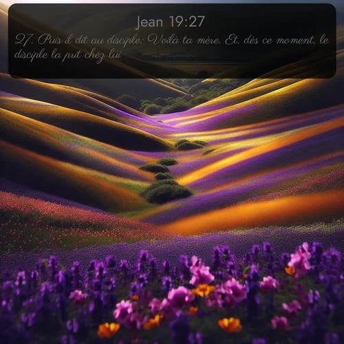 Segond Évangile selon Jean  ; image nature: image avec le verset biblique :Puis il dit au disciple: Voilà ta mère. Et, dès ce moment, le disciple la prit chez lui. ;  ; 19:27