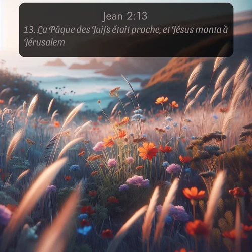 Segond Évangile selon Jean  ; image nature: image avec le verset biblique :La Pâque des Juifs était proche, et Jésus monta à Jérusalem. ;  ; 2:13