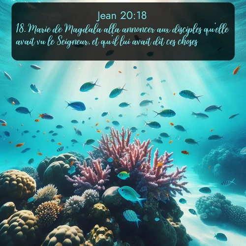 Segond Évangile selon Jean  ; image nature: image avec le verset biblique :Marie de Magdala alla annoncer aux disciples qu&#039;elle avait vu le Seigneur, et qu&#039;il lui avait dit ces choses. ;  ; 20:18