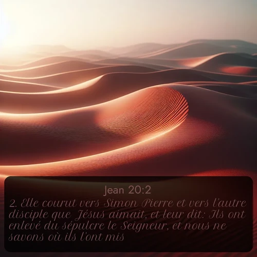 Segond Évangile selon Jean  ; image nature: image avec le verset biblique :Elle courut vers Simon Pierre et vers l&#039;autre disciple que Jésus aimait, et leur dit: Ils ont enlevé du sépulcre le Seigneur, et nous ne savons où ils l&#039;ont mis. ;  ; 20:2