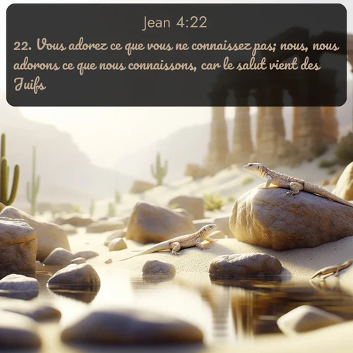 Segond Évangile selon Jean  ; image nature: image avec le verset biblique :Vous adorez ce que vous ne connaissez pas; nous, nous adorons ce que nous connaissons, car le salut vient des Juifs. ;  ; 4:22