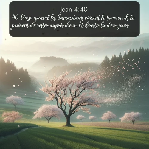 Segond Évangile selon Jean  ; image nature: image avec le verset biblique :Aussi, quand les Samaritains vinrent le trouver, ils le prièrent de rester auprès d&#039;eux. Et il resta là deux jours. ;  ; 4:40