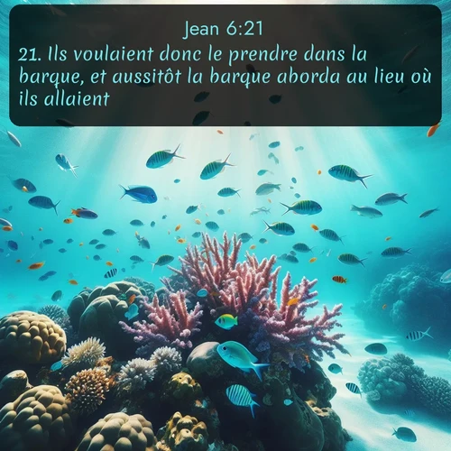 Segond Évangile selon Jean  ; image nature: image avec le verset biblique :Ils voulaient donc le prendre dans la barque, et aussitôt la barque aborda au lieu où ils allaient. ;  ; 6:21