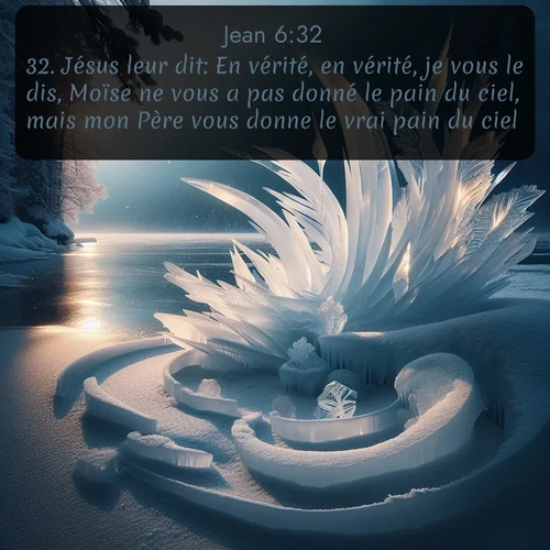 Segond Évangile selon Jean  ; image nature: image avec le verset biblique :Jésus leur dit: En vérité, en vérité, je vous le dis, Moïse ne vous a pas donné le pain du ciel, mais mon Père vous donne le vrai pain du ciel; ;  ; 6:32