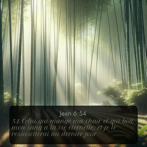 Segond Évangile selon Jean  ; image nature: image avec le verset biblique :Celui qui mange ma chair et qui boit mon sang a la vie éternelle; et je le ressusciterai au dernier jour. ;  ; 6:54