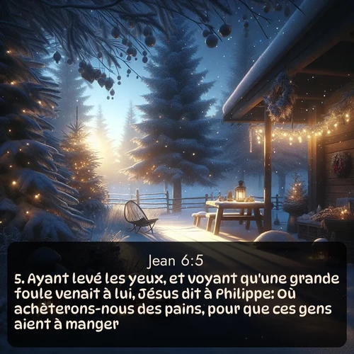 Segond Évangile selon Jean  ; image nature: image avec le verset biblique :Ayant levé les yeux, et voyant qu&#039;une grande foule venait à lui, Jésus dit à Philippe: Où achèterons-nous des pains, pour que ces gens aient à manger? ;  ; 6:5