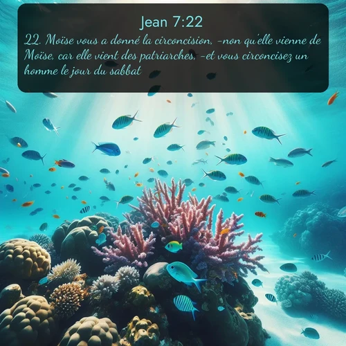 Segond Évangile selon Jean  ; image nature: image avec le verset biblique :Moïse vous a donné la circoncision, -non qu&#039;elle vienne de Moïse, car elle vient des patriarches, -et vous circoncisez un homme le jour du sabbat. ;  ; 7:22