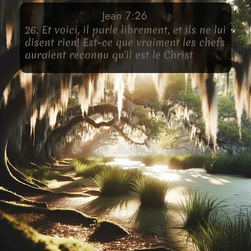 Segond Évangile selon Jean  ; image nature: image avec le verset biblique :Et voici, il parle librement, et ils ne lui disent rien! Est-ce que vraiment les chefs auraient reconnu qu&#039;il est le Christ? ;  ; 7:26