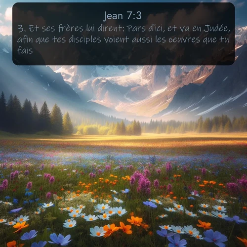 Segond Évangile selon Jean  ; image nature: image avec le verset biblique :Et ses frères lui dirent: Pars d&#039;ici, et va en Judée, afin que tes disciples voient aussi les oeuvres que tu fais. ;  ; 7:3