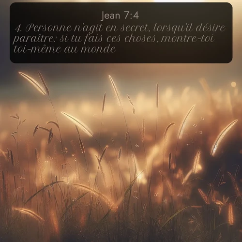 Segond Évangile selon Jean  ; image nature: image avec le verset biblique :Personne n&#039;agit en secret, lorsqu&#039;il désire paraître: si tu fais ces choses, montre-toi toi-même au monde. ;  ; 7:4